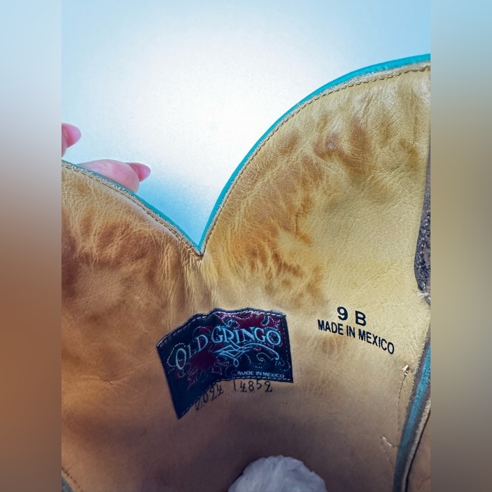 Old Gringo Western Tan and Turquoise Leather Cowboy Boots Size 9B - Picture 15 of 15
